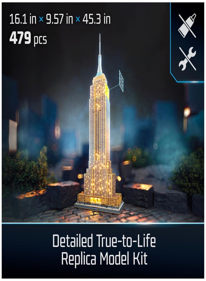 4D Build, Architect Series Empire State Building 3D Model Kit with LED Lights, Desk Décor, Adult Puzzles, Building Toys, 3D Puzzles for Adults & Teens, 479 Pieces, for Ages 12 & Up - Image 2